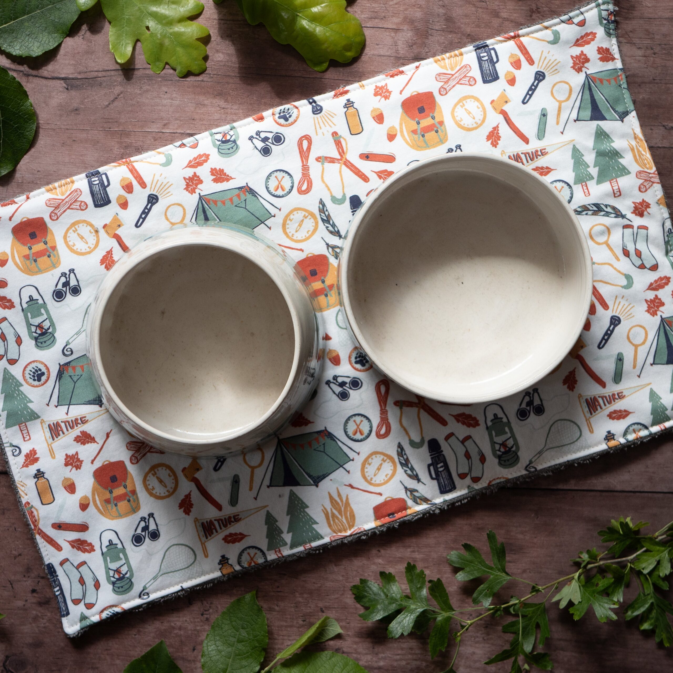 'Camping' Dog Bowl Place Mat (only standard single and standard double)